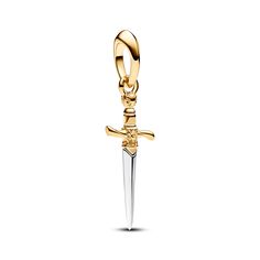 Show your true allegiance with the Game of Thrones Needle Dangle Charm. This two-tone piece is crafted in sterling silver and plated with 14k gold and is shaped like Arya Stark's iconic dagger Needle, which she receives from her half-brother Jon Snow. It features decorative elements for an added touch of mystery and power. Essential piece for those that love House Stark, this Pandora dangle charm also features the engraving "NOT TODAY." Wear it alone as a reminder of inner strength and resilience or style it with your other favourite Game of Thrones pieces. Pandora Gold, Charms Pandora, Gra O Tron, House Stark, Arya Stark, Pandora Style, Not Today, Decorative Elements, Dangle Charms