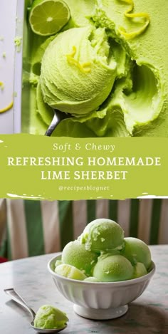 soft and chewy refreshing homemade lime sherbet is the perfect dessert for summer