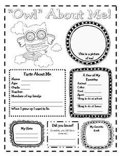 an owl about me worksheet for students to practice their reading skills and writing