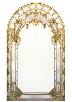 an ornate gold and white mirror on a white background