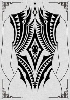 the back of a woman's body in black and white art nouveau style, with geometric