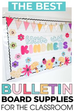 bulletin board with the words bulletin board supplies for the classroom on it, and an image of