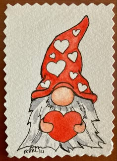 a drawing of a gnome holding a heart