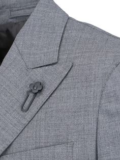 Lardini double-breasted blazer in grey fabric with classic lapels, pin detail, button closure, button cuffs, chest pocket, two side patch pockets, straight hem. Composition: 53% Polyester, 43% Wool, 4% Elastane Zegna Shoes, Valentino Men, Top Designer Brands, Double Breasted Blazer, Engineered Garments, High End Fashion, Grey Fabric, Italian Fashion, Mens Suits