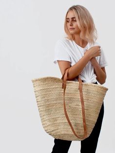 Parisienne Shopper Basket – Thistle Hill Spring Beach Bag In Natural Woven Leather, Spring Natural Woven Leather Beach Bag, Spring Season Natural Woven Leather Beach Bag, Eco-friendly Palm Leaf Straw Bag For Spring, Bohemian Everyday Woven Leather Straw Bag, Everyday Bohemian Straw Bag With Woven Leather, Everyday Bohemian Woven Leather Straw Bag, Traditional Summer Bags With Leather Handles, Natural Woven Leather Beach Bag For Summer