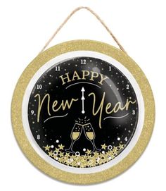 Happy new year clock globe sign - Greenery MarketWinter and ChristmasAP07865 New Years Wreath, New Year Clock, Happy New Year Signs, New Years Countdown, Countdown Clock, Wreath Signs, 10% Happier, Wreath Supplies, Clock Decor