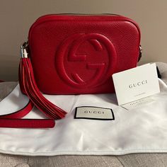 Perfect Condition. Certified. Great For Holiday Season. Red Gucci Shoulder Bag, Gucci Red Shoulder Bag For Travel, Gucci Red Bag, Red Gucci Shoulder Bag For Shopping, Gucci Leather Bags For Gift, Gucci Leather Shoulder Bag Perfect For Gifts, Gucci Soho, Bags Gucci, Red Bag