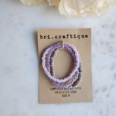 Perfect for the purple lover in your life, this stretch seed bead set delivers all the lavender vibes. Lilacs and iridescence create the perfect combo for all your pastel dreams. (Bracelet sold as a set)Size shown: 7 inches Strung on pre-stretched bracelet material. SIZINGThe sizing chart is the standard for stretch bracelets. Since material is pre-stretched there is some leeway or give as far as how the bracelet fits on your wrist. TIP FOR MEASURING: Best rule of thumb when measuring your wrist Cheap Adjustable Lavender Beaded Bracelets, Lavender Bracelets With Tiny Beads For Gift, Lavender Beaded Bracelet With Tiny Beads For Gifts, Adjustable Lavender Beaded Bracelets With Tiny Beads, Lavender Beaded Bracelets With Round Beads As Gift, Purple Tiny Beads Beaded Bracelets As Gift, Adjustable Lavender Bracelet With Tiny Beads, Adjustable Lavender Beaded Bracelets, Adjustable Lavender Stretch Bracelet As Gift