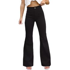 Black Corduroy Ol High Waist Casual Pants High-waisted Black Flare Jeans For Spring, High Waist Black Cotton Flare Jeans, Black High-waisted Flare Jeans, Black Courdory Pants, Black Casual Corduroy Jeans, Fitted Black Corduroy Pants, High-waist Black Corduroy Pants, High Waist Non-stretch Corduroy Bottoms, Black Non-stretch Cotton Flare Jeans