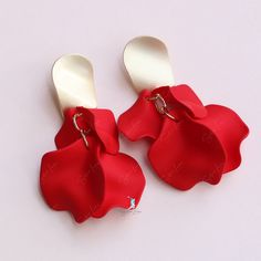 red rose earrings Red Flower Shaped Earrings For Spring, Elegant Red Flower Earrings For Spring, Red Flower Earrings For Summer Party, Spring Red Dangle Flower Earrings, Trendy Red Flower Earrings For Summer, Acrylic Spray Paint, Flower Petal, Flower Petals, Rose Petals