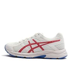 (GS) ASICS Gel-Contend 4 'White Red' 1014A322-103 Asics Running Shoes For Spring Sports, Asics Running Shoes For Sports, Spring Asics Running Shoes For Sports, White Running Shoes For Spring Training, Casual Red Asics Sneakers, Sporty Red Running Shoes For Spring, Asics White Training Sneakers, White Asics Sneakers For Training, Asics White Sneakers For Training