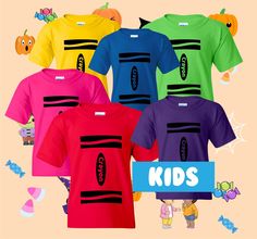 Made to order These Crayon Shirts are adorable!! For your upcoming masquerade party or Halloween event, are you looking for something funny, a little crazy, or playful? Well you're in luck! No matter the occasion, my selection of costumes is sure to catch people's attention for an affordable price. Kids: 6.oz., 100% pre-shrunk cotton Sturdy heavyweight cotton Double-needle stitched for durability Fulfillment time --The average time for fulfillment will be 1-3 business days but can be up to 4-5 b Playful Pre-shrunk Tops For Halloween, Black Fun T-shirt For Costume Party, Fun Short Sleeve T-shirt For Costume Party, Fun Black T-shirt For Costume Party, Fun Black T-shirt For Party, Black Fun T-shirt For Casual Party, Fun Black Party T-shirt, Fun Halloween Shirt With Cartoon Print, Funny Short Sleeve Tops For Costume Party