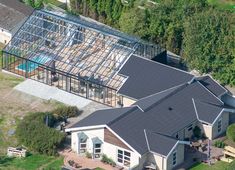 an aerial view of a house under construction