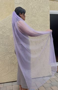 "This tulle veil is just so fun! Purple tulle with sequins. It is really suitable for wedding or party.  comb attachment. 4 length available : 16\" short style 25\" elbow  40\"finger length 52\"longer style" Sheer Organza Veil For Party, Sheer Organza Party Veil, Elegant Lavender Dupatta For Party, Lavender Organza Dupatta For Wedding, Lavender Tulle Fabric For Wedding, Elegant Purple Dupatta With Sequins, Elegant Purple Sequined Dupatta, Purple Organza Tulle Fabric For Wedding, Purple Organza Dupatta For Party