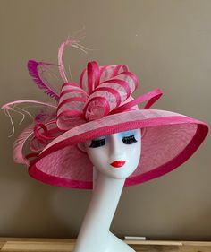 Hot/light Pink Church Carriage Kentucky Derby Hat W Shades Pink Sinamay Bow & Multi-color Feathers. Mother Day Race Wedding Tea Ascot Hat - Etsy Pink Brimmed Straw Hat For Weddings, Pink Straw Hat For Wedding, Pink Straw Hat For Wedding At Royal Ascot, Elegant Pink Straw Hat For Royal Ascot, Pink Flat Brim Boater Hat For Kentucky Derby, Adjustable Pink Straw Hat For Wedding, Pink Adjustable Straw Hat For Wedding, Pink Flat Brim Hat For Royal Ascot, Elegant Pink Straw Hat With Flat Brim