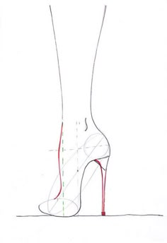 a drawing of a high heeled shoe with lines drawn on the bottom and sides