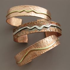 Class Bracelets, Copper Bangles, Hammered Jewelry, Clean Gold Jewelry, Metalwork Jewelry, Making Bracelets