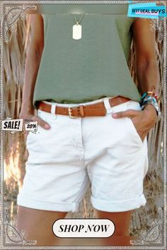 Casual Fashion Cotton-blend Shorts Casual Bermuda Bottoms Solid Color, Mid-rise Pants For Beach In Summer, Mid-rise Summer Beach Pants, Chic Bermuda Pants For Summer, Chic Bermuda Summer Pants, Solid Color Cotton Bermuda Bottoms, Solid Color Cotton Bermuda Shorts, Mid-rise Cotton Bermuda Shorts For Summer, Summer Mid-rise Cotton Bermuda Shorts