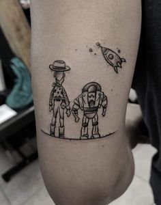 Toy story Toy Story Sleeve Tattoo, Andy Tattoo Toy Story, Disney Tattoos Toy Story, Buzz Tattoo Toy Story, To Infinity And Beyond Tattoo Toy Story, Toy Story Small Tattoo, Woody Buzz Tattoo, Matching Toy Story Tattoos, Buzz Light Year Tattoo