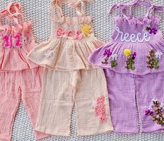 Our hand-embroidered outfits are perfect for Spring, Summer, Birthdays, Birth Announcements and so much more!! Endless reason to need such a cute outfit for your girlies!! You can add your own special design to your outfit (Flower, Bumble Bee, Sun, Heart, Apple, Cross, Pumpkin, Shamrock, Watermelon, Etc). You are free to use your imagination!  These are offered in three different levels of embroidery options. Level 1: Includes Top Embroidery only. This set comes with a name, number, or word of your choice as well as 1 accent (butterfly, bumblebee, flower, strawberry, Watermelon, ladybug, etc) Level 2: Includes Top and bottom embroidery. This set comes with a name, word, or number on both top and bottom. Also, 2 different accents - see ideas above in Level one description.  Level 3:  Includ Embroidered Outfits, Embroidered Outfit, Top Embroidery, Embroidered Name, Pregnancy Reveals, Embroidered Clothes, You're Awesome, Themed Outfits, Level 3