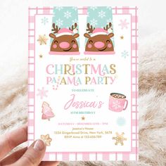 Christmas Pajama Party Invitation Girly Pink Gold Slumber Party Invitation Holiday Pajama Party Pajama Birthday Party, Pajama Birthday Parties, Slumber Party Invitations, Christmas Pajama Party, Christmas Pajamas Kids, Gender Reveal Invitations, Holiday Invitations, Slumber Party, Christmas Party Invitations