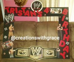 a birthday photo frame made to look like a wrestling theme