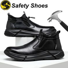 Top Rated Mens Waterproof Work Boots Steel Toe Safety Shoes Indestructible Non Slip Boots, Mens boots Safety Black Waterproof Boots With Round Toe, Black Waterproof Safety Boots With Round Toe, Black Safety Boots With Protective Metal Feet, Black Waterproof Boots With Protective Metal Feet For Safety, Functional Leather Boots With Protective Metal Feet, Functional Round Toe Boots With Protective Feet, Durable Leather Walking Shoes With Round Toe, Protective Round Toe Walking Shoes For Outdoor Work, Slip-resistant Closed Toe Walking Boots