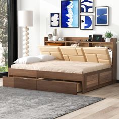 Full Size Wood Daybed with Upholstered Storage Shelves, USB Ports and 2 Drawers Upholstered Door, Modern Wood Sofa, Full Daybed, Leather Daybed, Full Size Daybed, Sofa Bed Frame, Daybed Bedding, Wood Daybed, Daybed With Storage