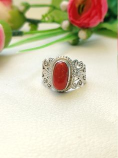 Vintage Coral Ring-Beautiful Coral Ring-Red Coral Silver Ring--Statement Ring-Handmade Ring-Oval Coral Ring-Designer Ring--Adjustable Ring About Item ; Materiel : 925 Sterling Silver Stone : Natural Coral  Weight :  7 GRMS  Approx. Ring Size : Adjustable: Payment Policy  We Accept The Payment Vie  PayPal Only : Thanks For Visit Our Shop  JewelsGalleryShop Adjustable Red Oval Ruby Ring, Adjustable Oval Red Ruby Ring, Adjustable Red Oval Ring, Adjustable Oval Red Ring, Adjustable Open Ruby Ring As Gift, Red Oval Filigree Ring As Gift, Oval Filigree Ring Adjustable Gift, Bohemian Adjustable Oval Cabochon Rings, Adjustable Bohemian Oval Cabochon Ring