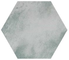 a white hexagonal tile with grey paint on the top and bottom half of it