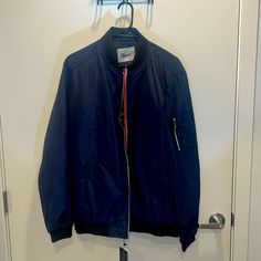 New With Tags Navy Blue Large Bomber Jacket. Never Worn! Nascar Racing Jacket, Beige Plaid, Harrington Jacket, Racing Jacket, Flight Jacket, Mens Sportswear, Light Jacket, Fleece Jacket, Mens Jackets