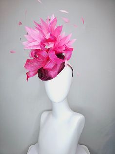 From the 2024 Featured Milliner of the Kentucky Derby Museum  Gorgeous Kentucky Derby hat fascinator  kentucky derby hat fascinator purple magenta satin with large hot pink sinamay curls with pink feathers headband attachment.  each hat is totally one of a kind! no two are alike! * I can add feathers or flowers to any existing hat to help customize your look for a small fee. Message me for requests, I am happy to help!  *All hats are sold as displayed. No returns do to nature of product (headwea Pink Feathered Headpiece For Races, Pink Ostrich Feather Fascinator For Royal Ascot, Pink Feathered Fascinator For Races, Pink Feather Fascinator For Royal Ascot, Pink Feathered Fascinator For Kentucky Derby, Pink Feathered Headpiece For Kentucky Derby, Large Brim Hat, Derby Hats Fascinators, Types Of Hats