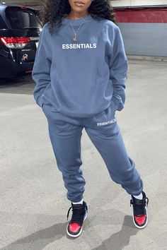 Fashion Print Casual Sports Two-piece Suit Casual Workout Sets For Winter, Gray Fitted Athleisure Tracksuit, Fitted Gray Athleisure Tracksuit, Sporty Gray Loungewear Sets, Gray Fitted Casual Tracksuit, Sportswear Sets With Pockets For Sports, Sports Sets With Pockets, Casual Blue Sets For Streetwear, Blue Sporty Streetwear Sets