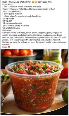 the recipe for salsa is shown in an instagramture