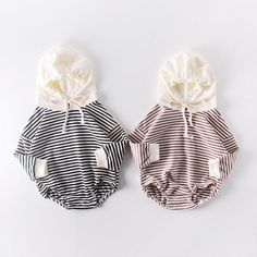 Girls Stripes Long Sleeve Hooded Romper Climbing Clothes, Girls Stripes, Stylish Baby, Clothing Tags, Girl Mom, Swimwear Girls, Girls Rompers, Black Kids, Newborn Outfits