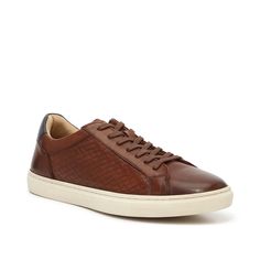 Vince Camuto-Craymer Sneaker - Men's Upgrade casual fits with the Craymer sneaker from Vince Camuto. This sporty style is crafted from a quality leather material, features a diamond embossed design, and detailed stitching. Masculine Brown Sneakers With Textured Sole, Brown Sneakers With Rubber Sole, Nike Original, Vintage Kelly, Bridal Wedding Shoes, Adidas Fashion, Embossed Design, Trending Sneakers, Mens Essentials