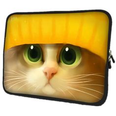 an image of a cat with a yellow hat on it's head and eyes