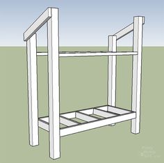 a drawing of a wooden shelf with two shelves on each side and the bottom section missing