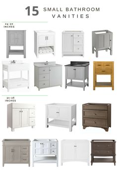 bathroom vanities with different colors and sizes