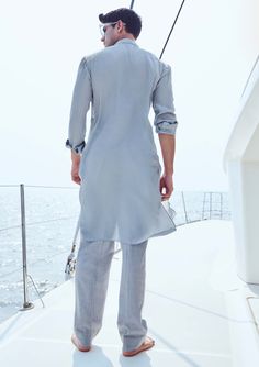 Experience refined elegance with the grey embroidered yoke crepe kurta, featuring intricate embroidery on the yoke for a touch of sophistication. Paired with matching linen pants, this set combines the fluid drape of crepe with the breathability of linen, offering a stylish and comfortable option for both casual and formal occasions. Kurta And Pants, Embroidered Beads, Fashion App, Band Collar, Pant Set, Ethical Fashion, Linen Pants, Aza Fashion, Formal Occasion