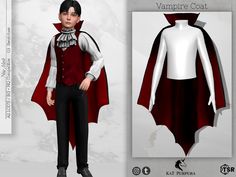 an image of a male vampire costume with cape and tail for the boy to wear