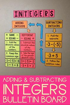 a bulletin board with instructions for adding and subtracting numbers