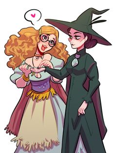 two people dressed up as witches and one is wearing a witch's hat, while the