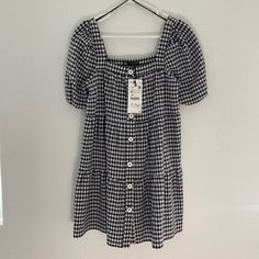 Nwt! Perfect For Summer. Cotton Plaid Short Sleeve Dress For Brunch, Cotton Plaid Dress For Brunch With Short Sleeves, Casual Plaid Mini Dress For Brunch, Casual Gingham Plaid Mini Dress, Casual Puff Sleeve Mini Dress For Picnic, Casual Plaid Dress With Square Neck, Casual Gingham Cotton Mini Dress, Casual Gingham Puff Sleeve Dress, Casual Gingham Dress With Puff Sleeves