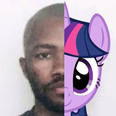 a man with a beard and an image of a pony on the side of his face