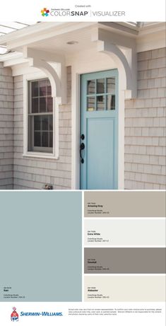 the color scheme for this house is blue and gray, with white trim on it