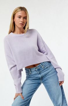 Stay cozy and stylish with the Amalia Boxy Cropped Sweater from PacSun, a must-have for your casual collection. Featuring a classic crew neckline, long sleeves, ribbed trimming, and a trendy boxy cropped fit, this sweater offers both comfort and a modern edge.Knit fabricLong sleevesCrew necklineRibbed trimmingBoxy cropped fit60% cotton, 40% acrylicModel is wearing a size small LA Hearts Womens Amalia Boxy Cropped Sweater - Purple size Small Sporty Boxy Fit Cropped Sweater With Ribbed Cuffs, Oversized Solid Cotton Cropped Sweater, Trendy Crew Neck Cropped Sweater, Trendy Boxy Fit Cropped Sweater, Cropped Mini Purple Sweater, Stay Cozy, Cropped Sweater, Pacsun, Crew Neckline