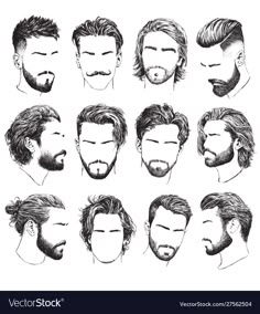 Mens Hairstyles With Beard, Hair Vector, Gents Hair Style, Cool Mens Haircuts, Drawing Hair, Hair Sketch