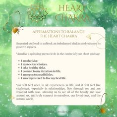 the heart chakra poem is displayed on a green background