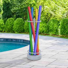 SUNJOY Aluminum Pool Noodle Storage Rack with Water Weighted Base. Pool Noodle Storage, Swim Noodles, Fire Pokers, Grill Gazebo, Water Weight, Portable Fire Pits, Replacement Canopy, Patio Fire Pit, Gazebo Pergola